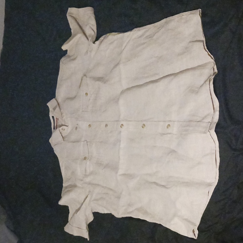 Sean jean buttoned down collard shirt linen cream color large